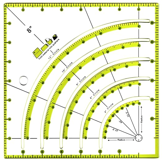 8 Inch Acrylic Quilting Ruler Multifunctional Arcs & Fans Square Quilt Circle