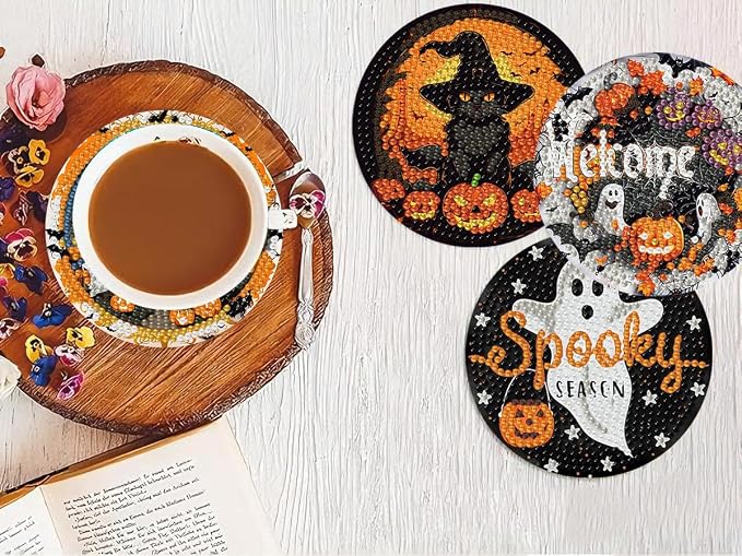 8 PCS Halloween Diamond Art Coasters Kits Diamond Painting Coaster | Diamond