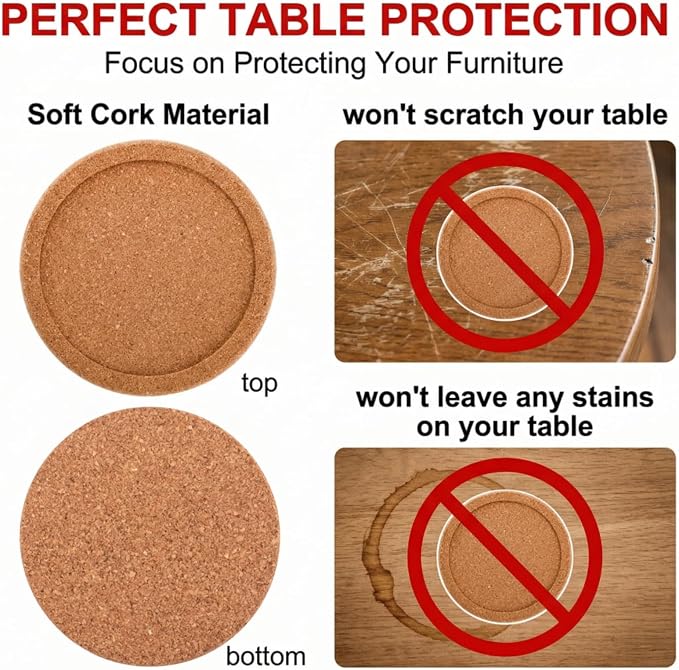Tebery 20 Pack Round Lip Cork Coasters, 3.9 Inch Absorbent Drink Coaster