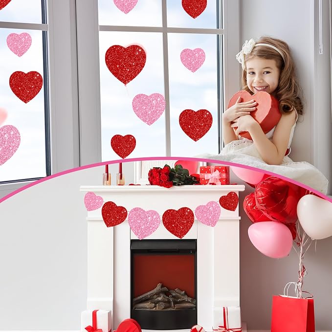 JarThenaAMCS 45Pcs Valentine' s Day Paper Cutouts Red Pink Glitter Heart Shape