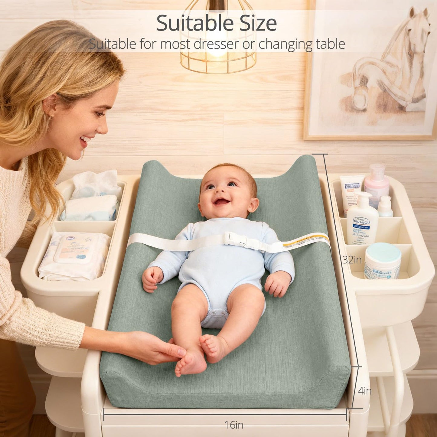 Muslin Baby Changing Pad, 2 Pack Muslin Soft Cotton Covers & Waterproof Lining Foam Diaper Changing Table Pad 32" x 16.6" Mat for Dressers