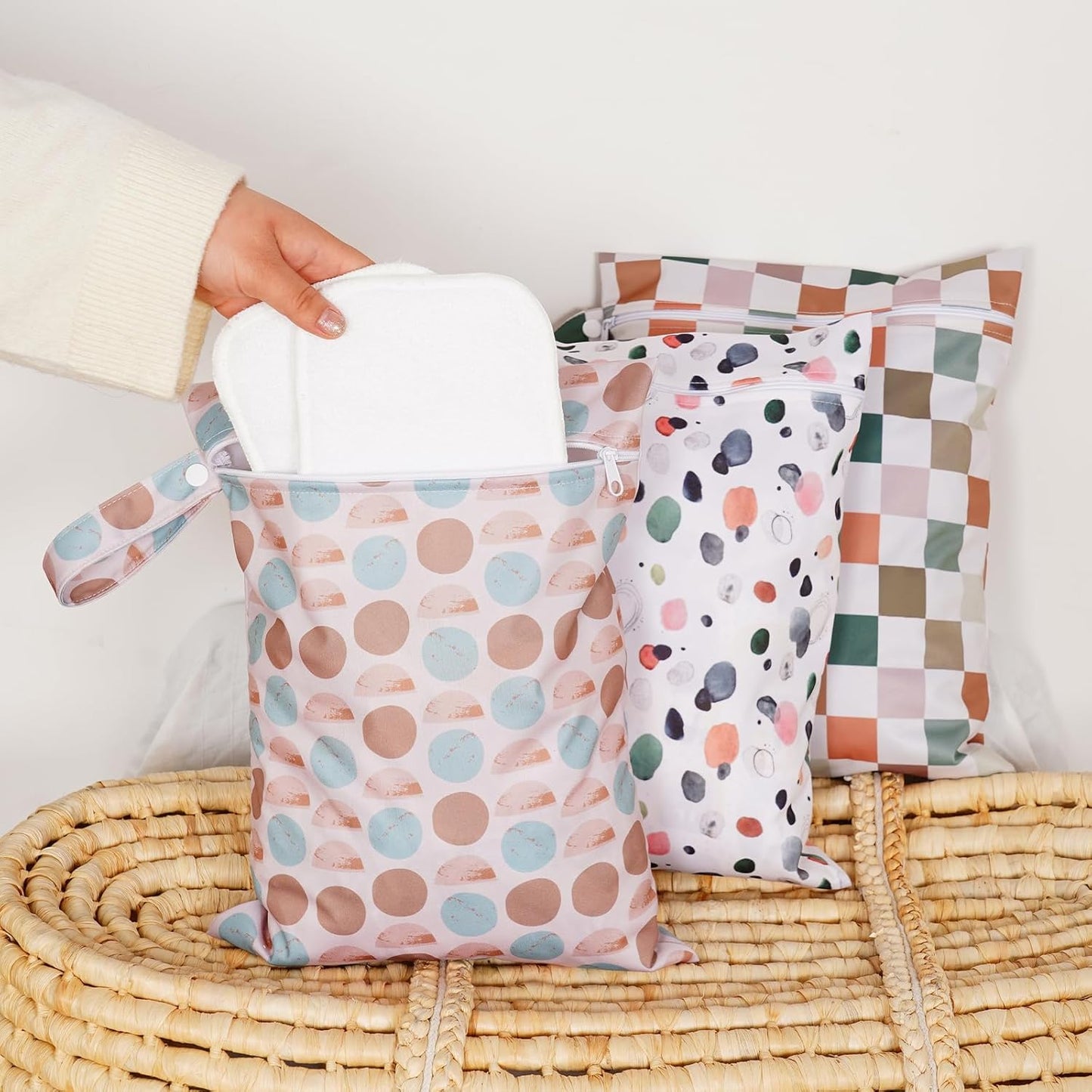 Happy Flute 3 Set Wet Bag Storage Bag Zipper Waterproof Washable Travel Bags, Beach, Pool, Gym Bag for Cloth Diaper, Swimsuits & Wet Clothes for Baby,11.8x15.7inch(Lattice)