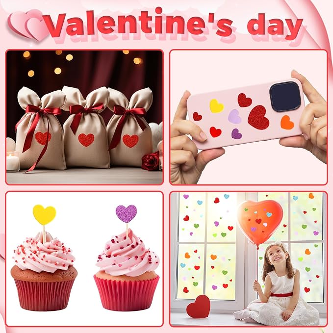 600Pcs Glitter Foam Heart Stickers Valentines Day Love Sticker | 3 Sizes