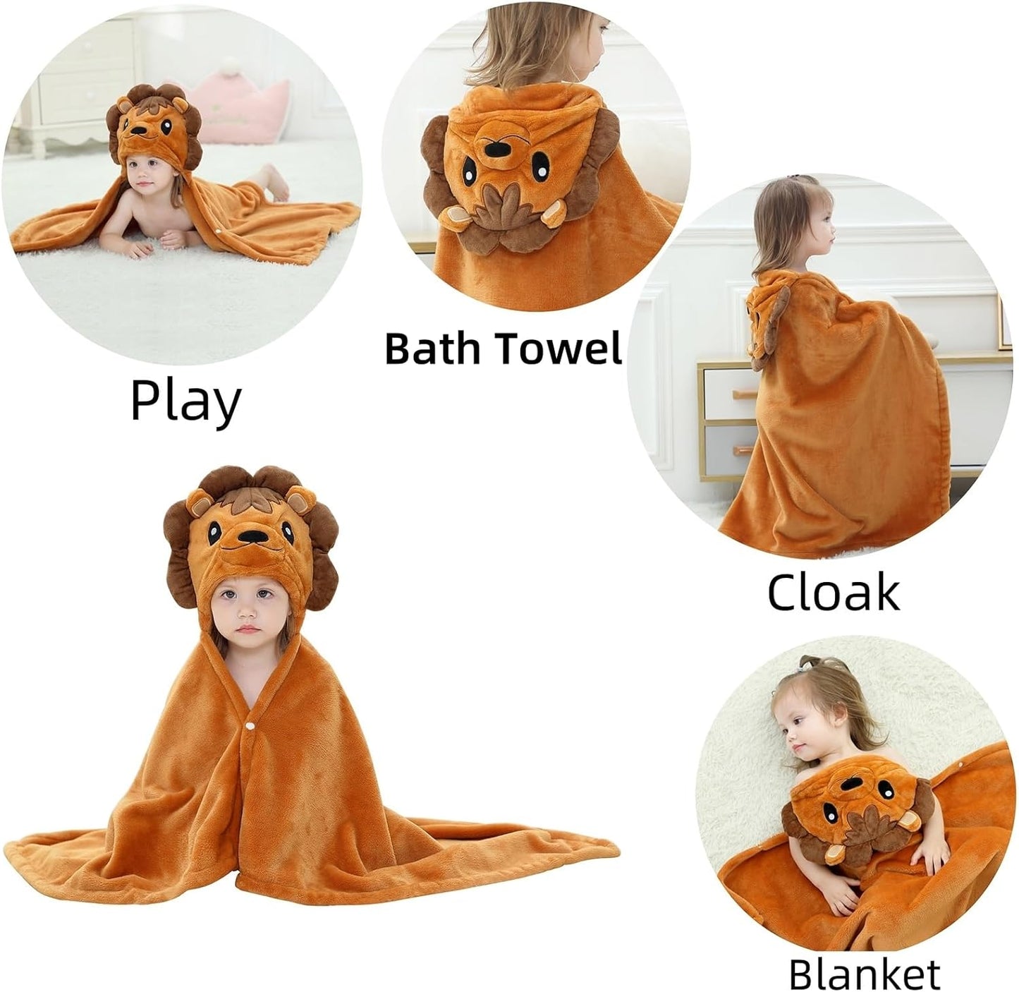 Wearable Blanket Hoodie for Kids Toddlers Hooded Towels Soft Cozy Flannel Wearable Throw Blanket Hoodie for Boys Girls Birthday Gifts (Lion 50 * 40)