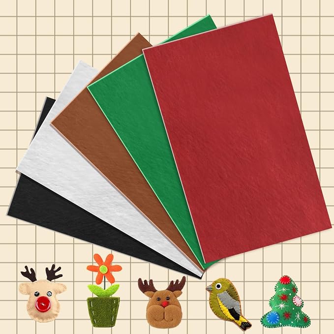 Bonsicoky Red Self Adhesive Felt Sheets, 10 Pack, A4 Size | Felt Fabric