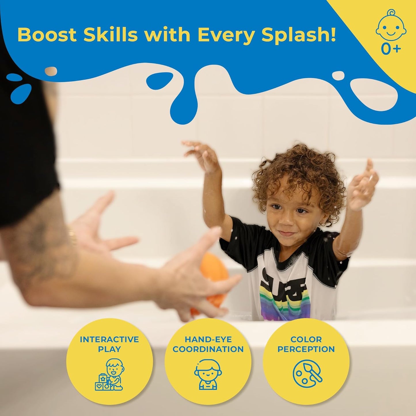 SplashEZ Baby Sports Bath Toys | Mold Free Bath Toys for Kids & Toddlers with No Hole for Water | Balls Set Ideal Size for Little Hands | Safe, Durable for Baby Tub Pool Fun for Boys Girls Ages 0 & Up