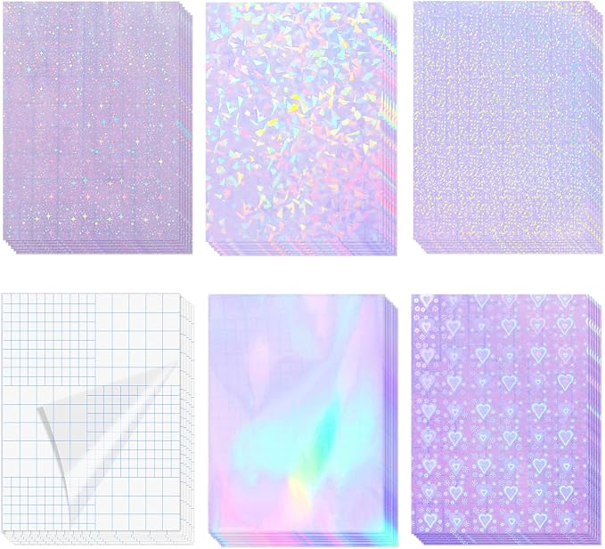 36 Sheets Holographic Sticker Paper Clear Self Adhesive Laminate Sheets |