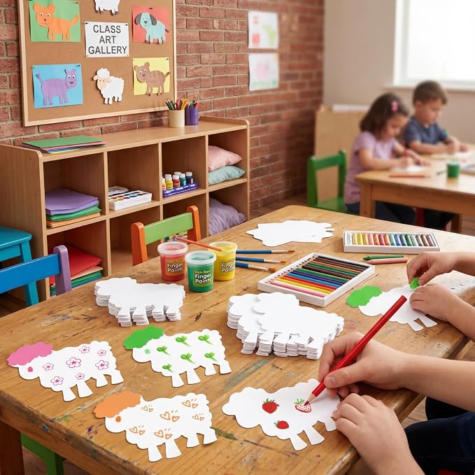 Geyee 100 Pcs Sheep Cutouts for Bulletin Board Classroom Wall Decor, Lamb Paper