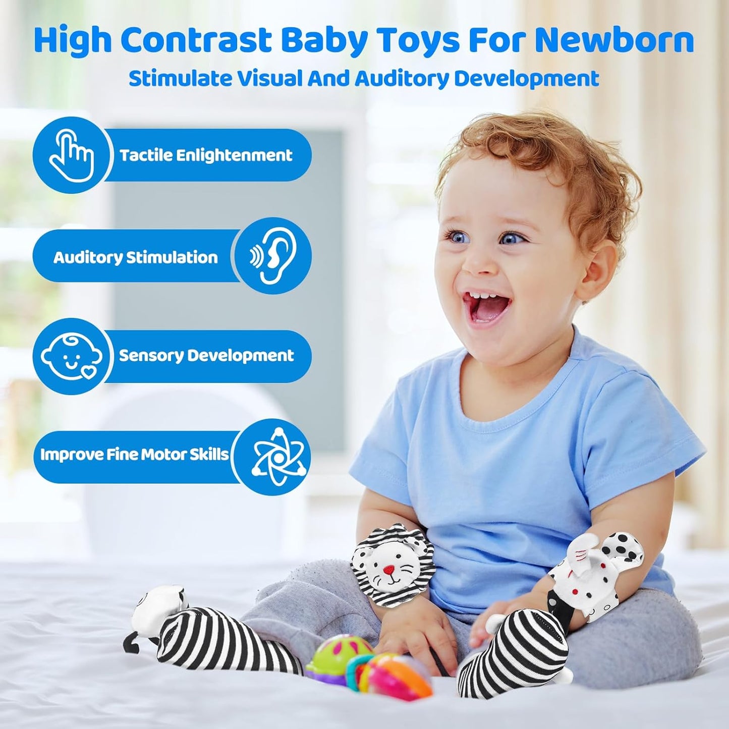 Baby Socks & Wrist Rattles Toys for 0-12 Month,Black And White High Contrast Baby Toys 0-6 Months,Baby Boy Girl Gifts 0-3 3-6month Toy,2 3 4 Month Old Baby Toys,Infant Sensory Newborn Toys