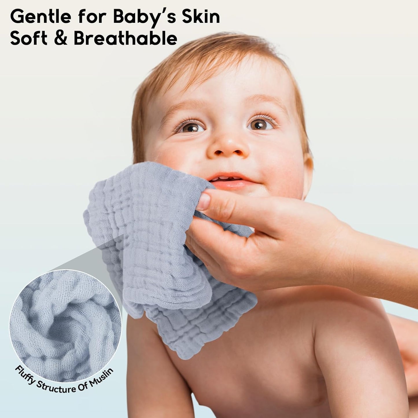 Muslin Baby Washcloths 6 Pack, 100% Cotton Wash Cloths for Babies, Large 12''X12'' Burp Cloths Absorbent and Soft for Newborn Infants Kids Boys Girls - Gradient Blue