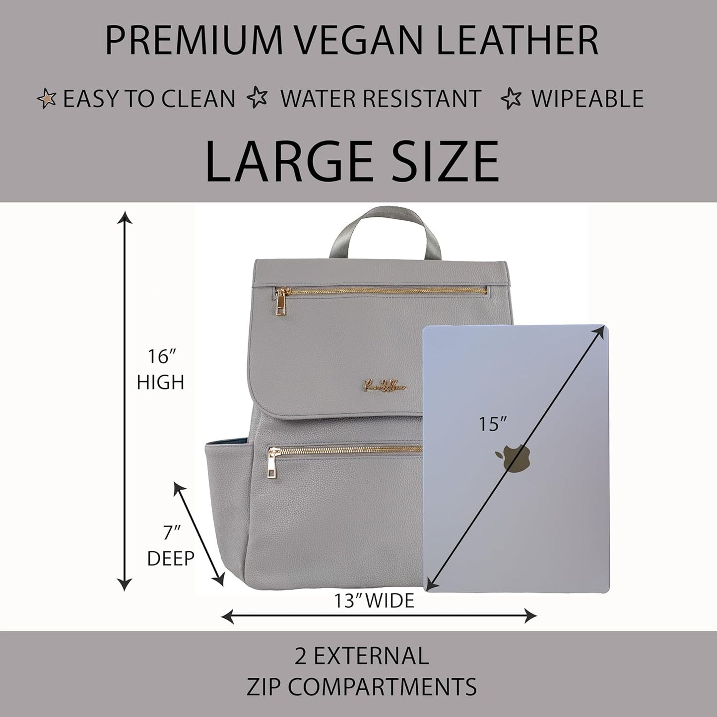 Premium Vegan Leather Diaper Bag Backpack – Large Designer Baby Bag, Stylish Diaper Backpack with Stroller & Crossbody Straps & Multiple Compartments (Ash Grey)