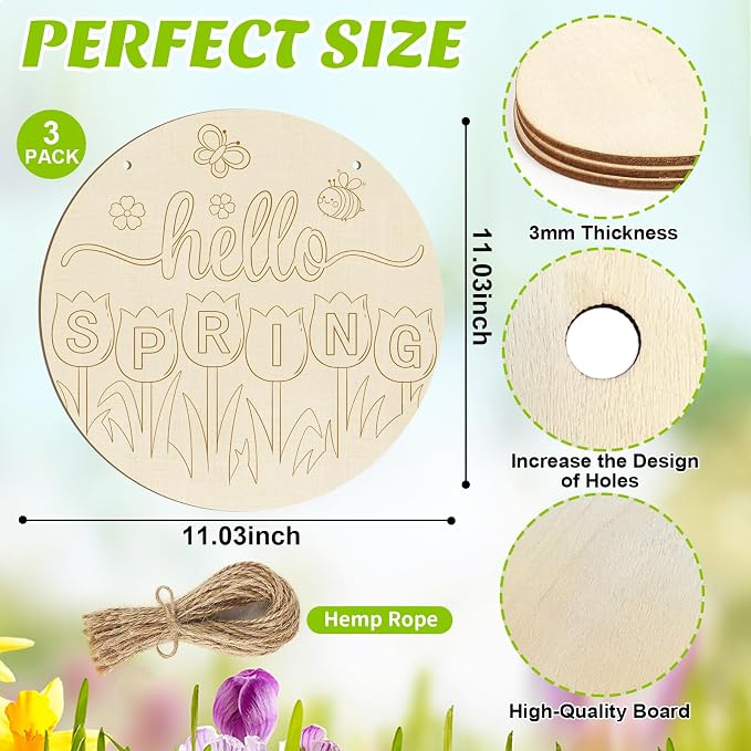 Large Size 12" Wooden Spring Ornaments to Paint, Flower Wooden DIY Blank