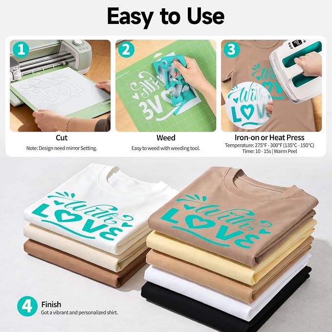 TECKWRAP Heat Transfer Vinyl for T-Shirts 11 PCS 12"x12" Easy Cut & Weed | PU