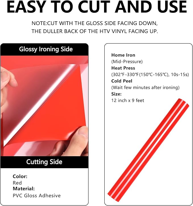 FUNKAKA Red HTV Heat Transfer Vinyl Rolls, Adhesive Vinyl