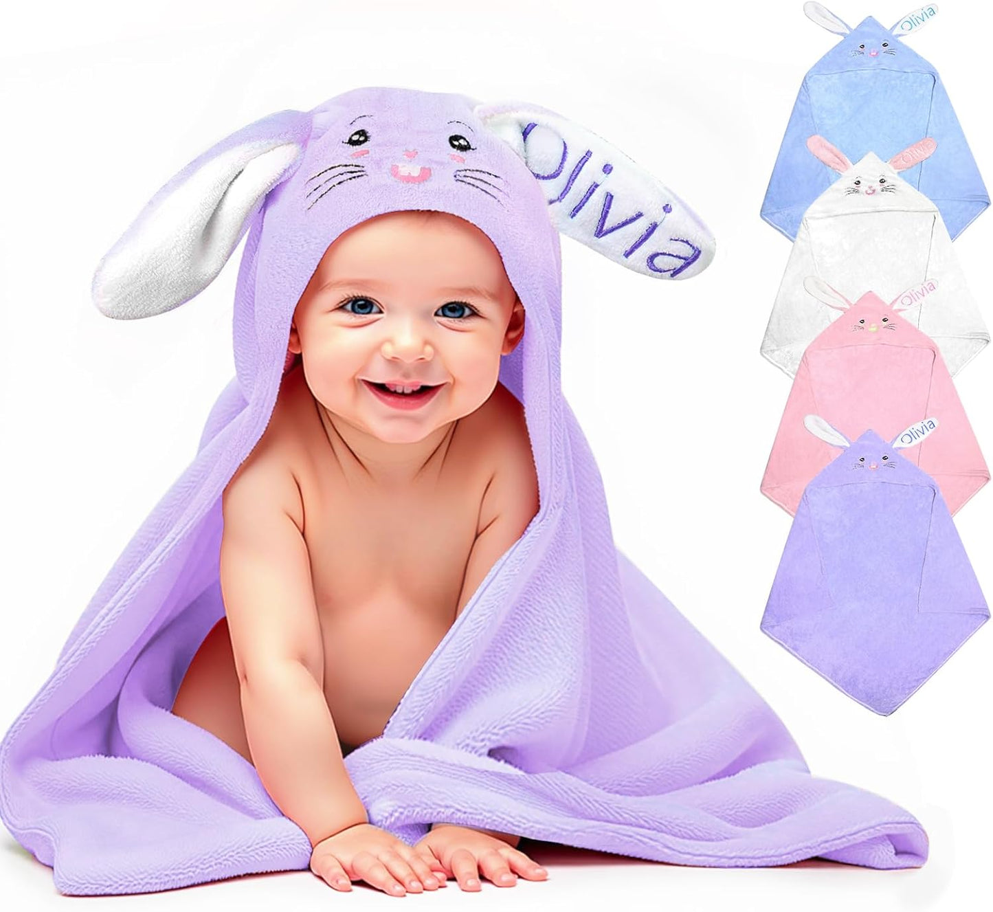 Custom Hooded Baby Towel with Name, Baby Bathrobe for Girls Boys, Personalized Soft Absorbent Bunny Toddler Towel, Easter Brithday for Kids, Baby, Toddler, Newborn Newmom Essential