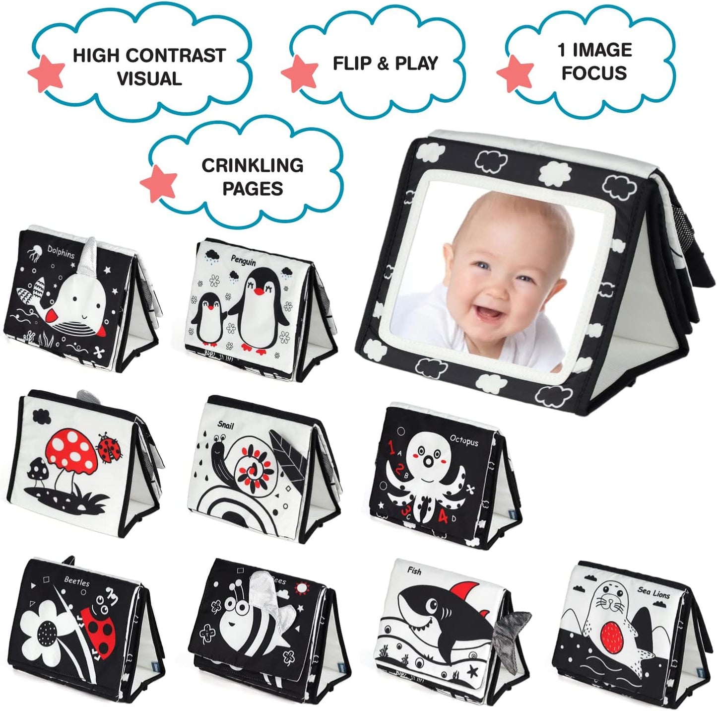 EverLove Tummy Time Mirror - High Contrast Baby Sensory Toys for 0-9 Months