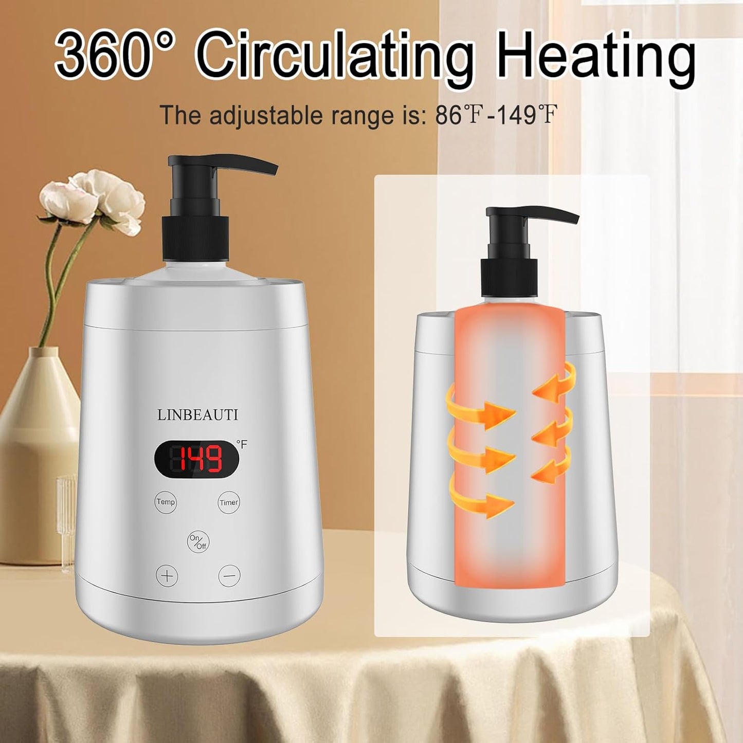 Professional Massage Oil Warmer Bottle Lotion Heater for SPA, Automatic Oil Warmer Heated Oil Lotion Cream with Two Oil Bottle Dispenser for Salon, Barber Shops, Home (Silver)