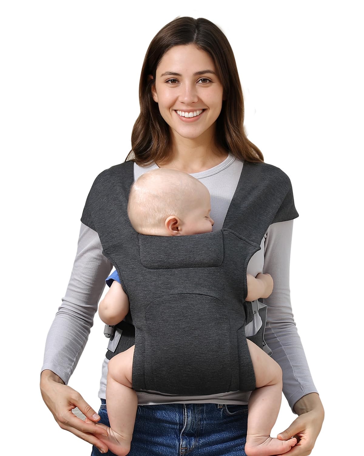 HEYVALUE Baby Carrier Newborn to Toddler(7-35lbs), Ergonomic Cross-Back Wraps with Adjustable Straps, Newborn Carrier with Effortless Put-On, Head Support for Hands-Free Comfort, Deep Gray