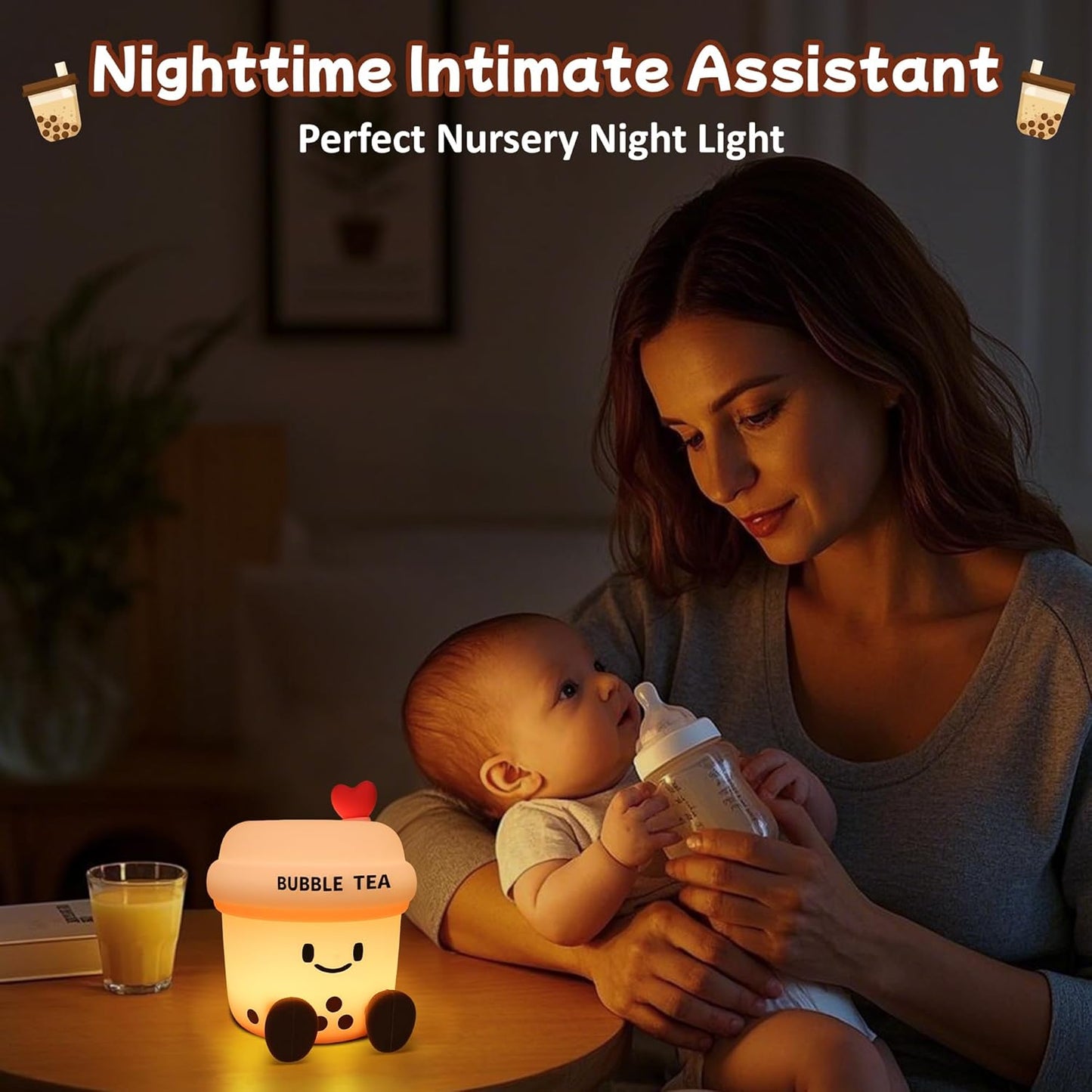 Attivolife Bubble Tea Night Light, Cute Boba Tea Nursery Silicone Lamp, Rechargeable Protable for Bedroom Home Table Decor Light with Dimmable & Timer, Christmas Birthday Gift for Kid Children Toddler