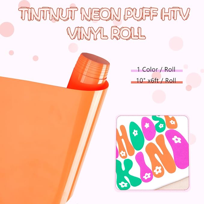Tintnut Coral Neon Puff Heat Transfer Vinyl Roll, easy cut & weed, stretch