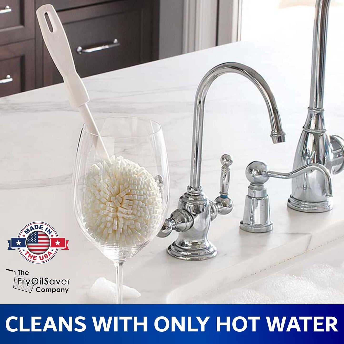 Foam Goblet Wine Glass Cleaner Brush - Foam Wine Glass Brush Cleaner - Non-Scratch & Soft Bristles for Wide Neck Glasses - Dishwasher Safe - For Home, Hotel, Restaurant, Bar - by FryOilSaver Co. B232C