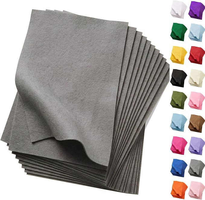 Soft Grey Felt Fabric Sheets for Crafts, 8 x 12 Inch Felt Squares, Patchwork