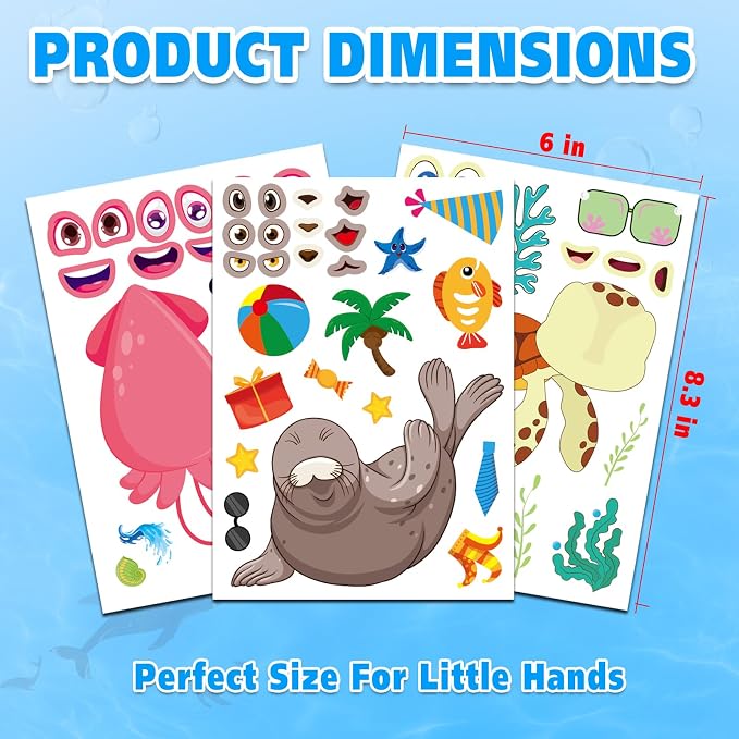 Aowplc 42 Pcs Ocean Animals Make-a-Face Sticker Sheets