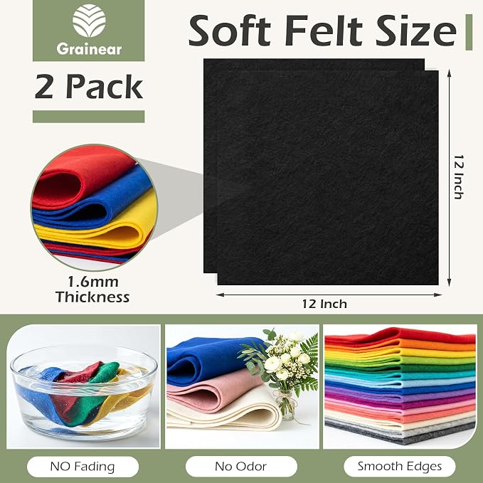 Black Soft Felt Sheets for Crafts, 1.6mm Thick, Handmade Crafts, DIY Projects