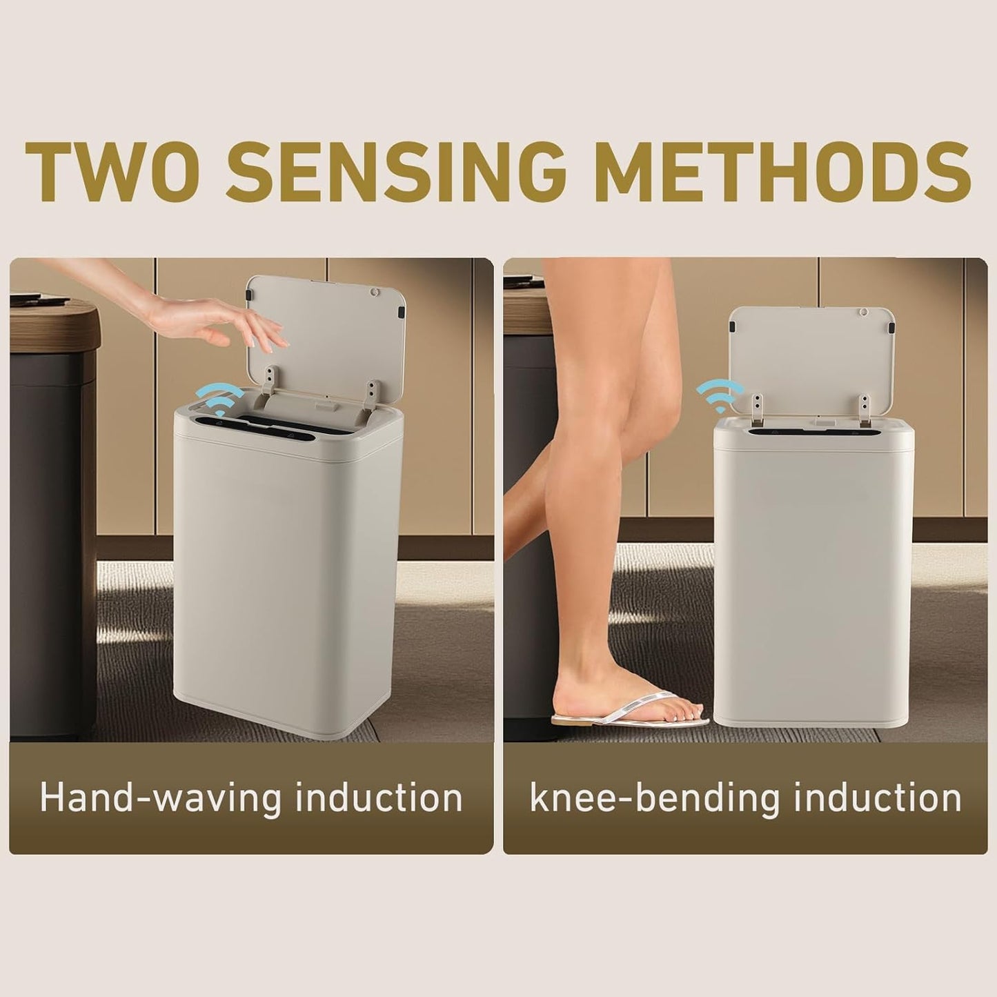 ELPHECO Stainless Steel Office Trash Can Motion Sensor Garbage Can Touchless Smart Trash Can Automatic Waste Bin for Kitchen, Office, Bathroom (Cream Beige, 5.5 Gallons)