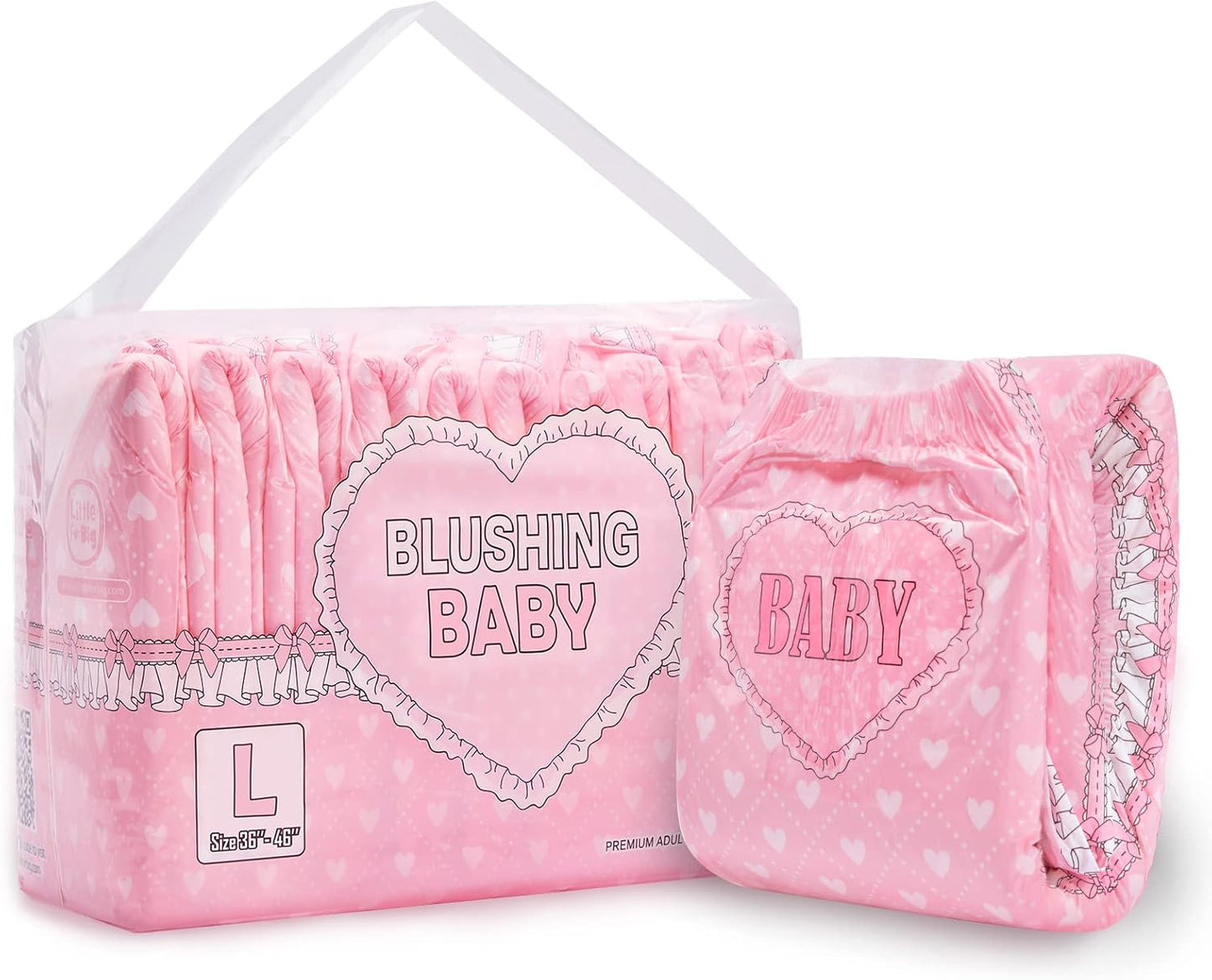 Littleforbig Printed Adult Brief Diapers 10 Pieces - Blushing Baby Pink(L)