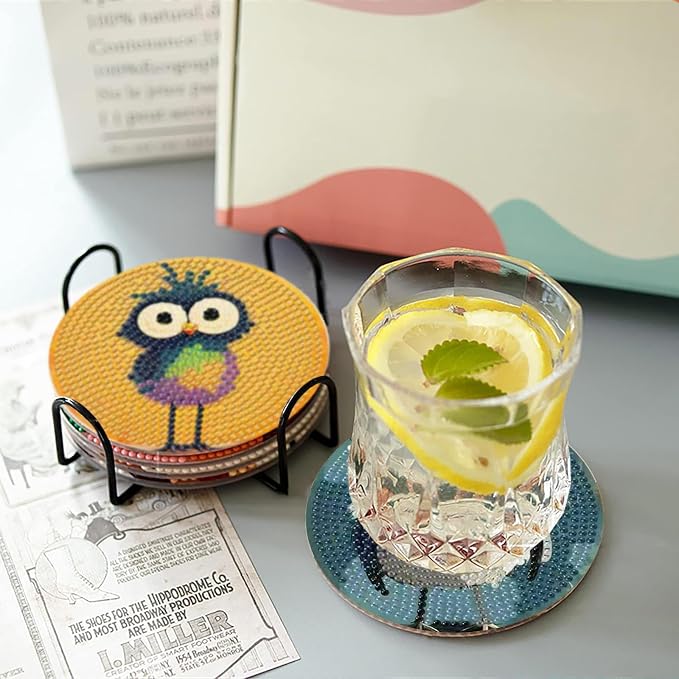 8 Pcs Retro Birds Diamond Art Coasters Kits