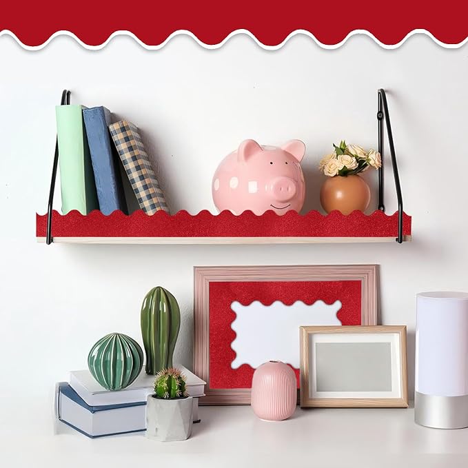70Ft Shine Red Bulletin Board Border，Scalloped Poster Boards Decorations Trim