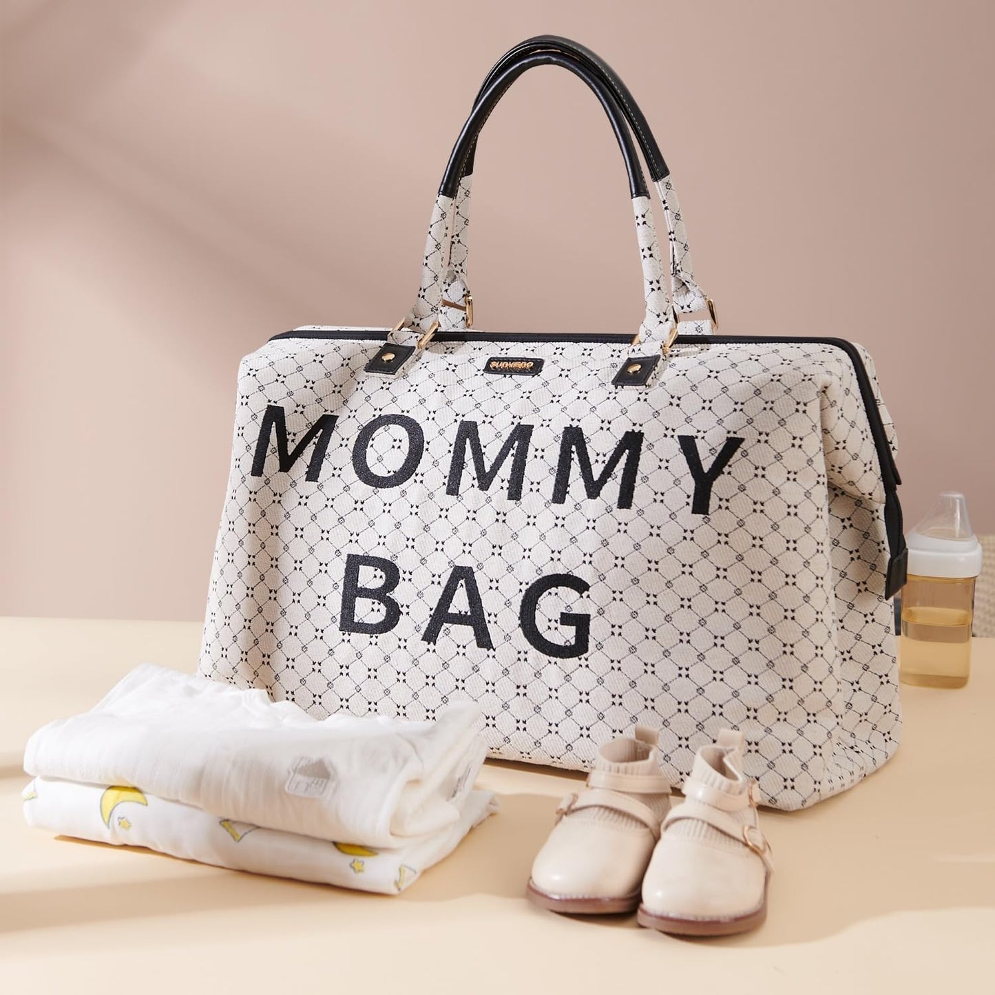 SUNVENO Large Diaper Bag Tote, Mommy Weekender Travel Bag for Mom & Baby, with 2 Pouches, Changing Pad & Luggage Sleeve