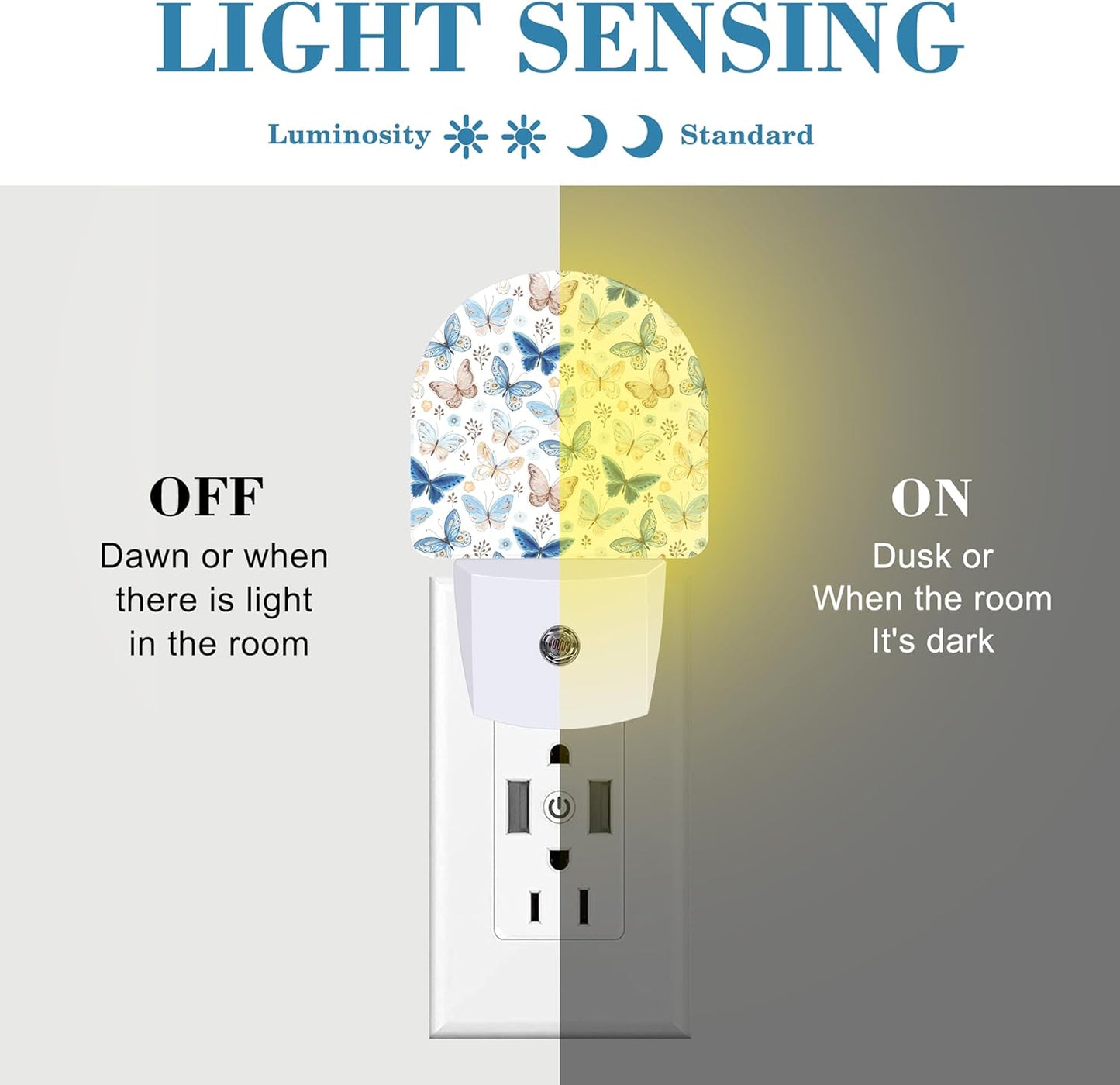 Plug in Night Lights Vintage Blue and Brown Butterflies Nightlight Plug Into Wall Dusk to Dawn Sensor LED Night Light for Kid Girls Boys Room Decor,Hallway,Kitchen,Bathroom,Nursery,Stairs