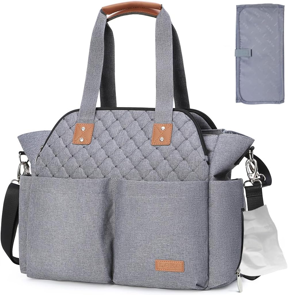 Lekebaby Diaper Bag Tote, Large Diaper Bags Waterproof,Large Mommy Bag Tote Bag Handbag Pink Travel, Black and Beige