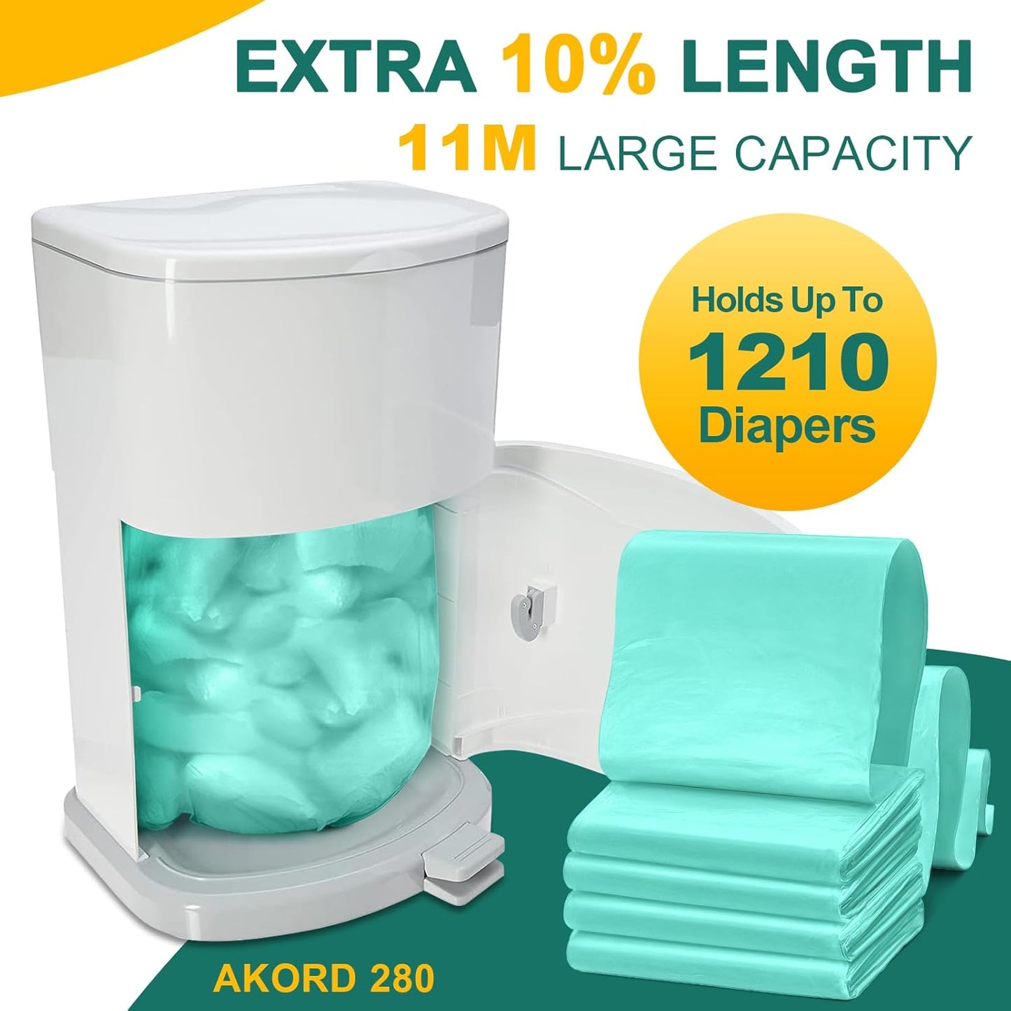 Adult Diaper Liner Refills Compatible with Janibell Akord 280 Slim 2 Pack for 1210 Diapers(Extra 10% Length&30% Thickness) Incontinence Disposal System Plant Scent to Eliminate Waste/Odor Resistant