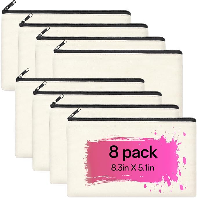 ZeeDix Canvas Zipper Pouch Bulk – 8.3 x 5 Inches Cotton Canvas Pouches