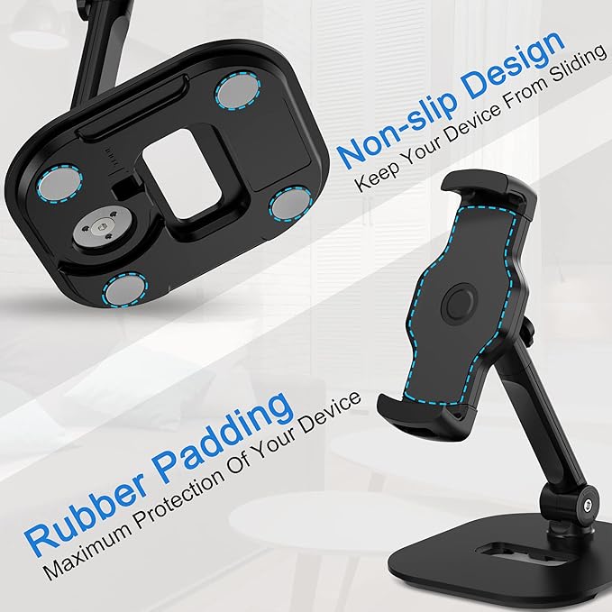 AboveTEK Upgraded Desktop Tablet Stand, 360° Swivel Tablet & Phone Desk Mount Holders for Any 4.7''-13.5'' Display iPad/Cell Phones, Stylish & Sturdy Stands for Store Office Showcase Reception (Black)
