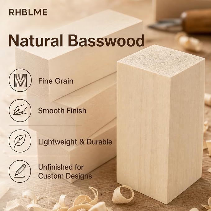 RHBLME 40 PCS Basswood Carving Blocks, Wooden Cubes Soft Solid Wooden Basswood