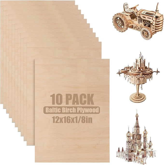 10Pcs 16 x 12 x 1/8 Inch Baltic Birch Plywood Sheets 3mm Unfinished Plywood