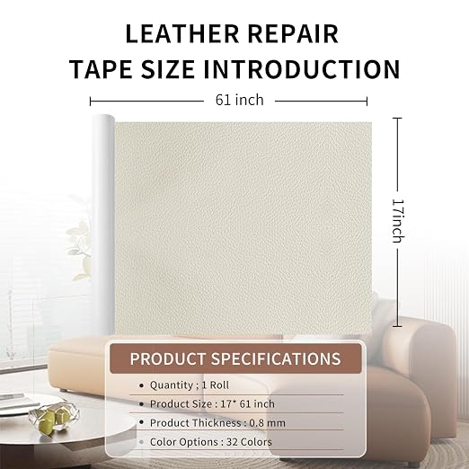 Leather Repair Patch Tape, Ivory 17 x 61 Inches Self Adhesive Leather Repair Kit
