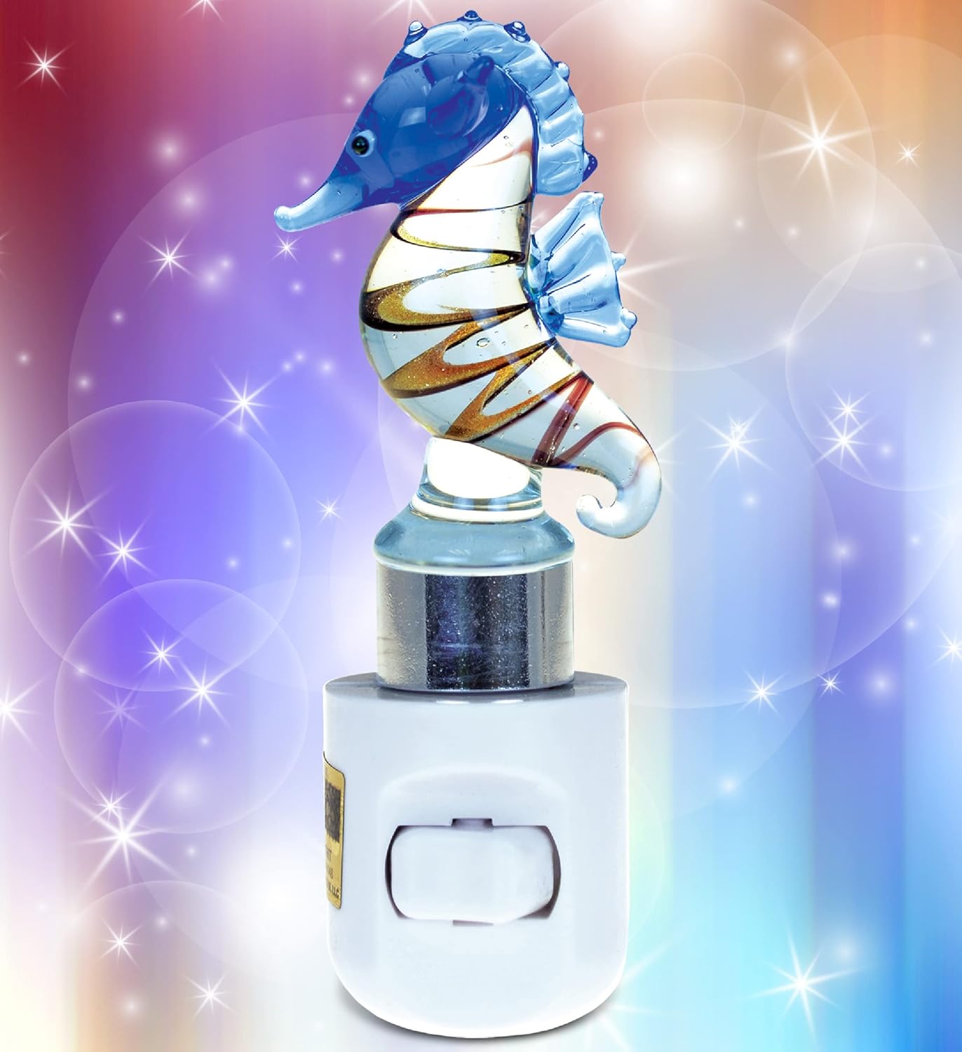 COTA Global Seahorse Night Light - Home Décor Wall Plug in Night Light with Switch, Unique Decorative Hand Made LED Glass Art Nightlight for Bathroom, Nursery - 4.5 Inches