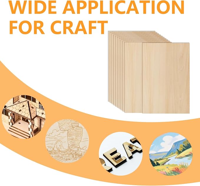 12 Pack Basswood Sheets for Crafts 12 x 18 x 1/8 in, 3mm Thick Unfinished