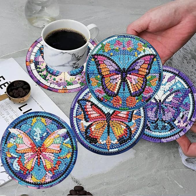 ijbnhd 8 Pcs Butterfly Diamond Painting Coasters Kits