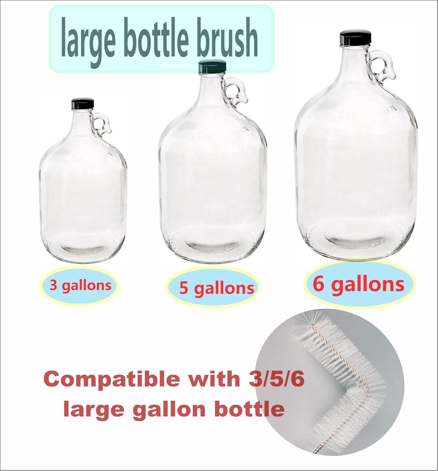 Carboy Brush, Cleaning 2 Piece 30 inch Nylon Brushes, and Stainless Steel Extended Handle Water Bottle Brushes for 3 5 6 6.5 Gallon Glass Jugs Fermenters L-Bend Wire DHUAYT47665