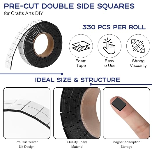 330 PCS Double Sided Foam Tape Pre Cut 1/2 X 2/5 Inch Small Adhesive Foam