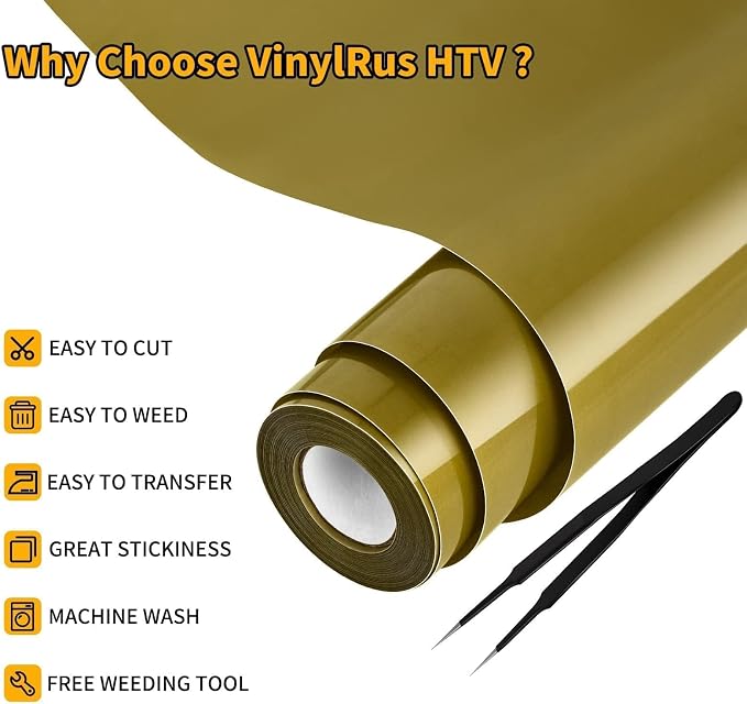 VinylRus Heat Transfer Vinyl-12” x 25FT Iron on Vinyl Roll