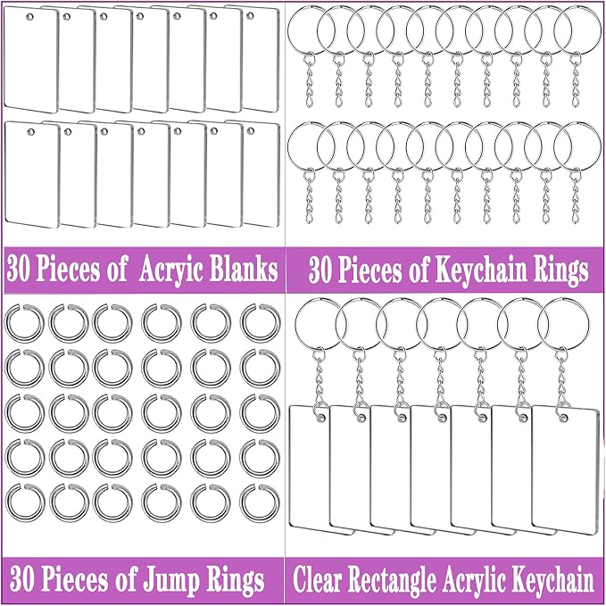 90 Pieces Clear Acrylic Keychain Blanks Rectangle | 2 Inch Plastic Clear