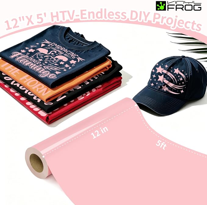 VINYL FROG Pastel Pink Heat Transfer Vinyl Roll 12" x5ft Matte HTV Vinyl |