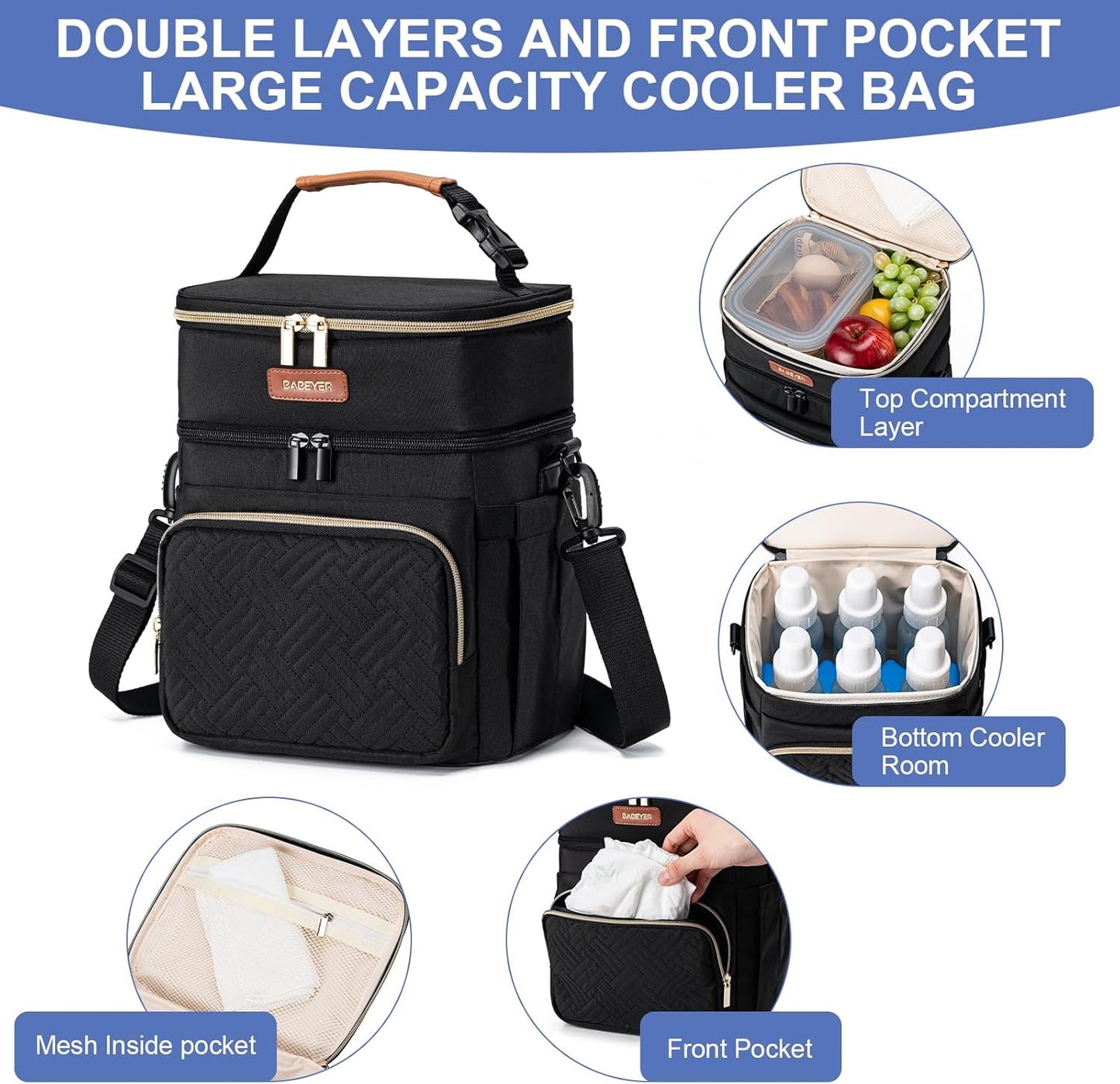 Breastmilk Cooler Bag with Ice Pack Fits 6 Baby Bottles Up to 9 Ounce